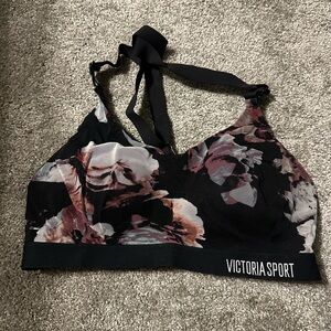 Victoria's Secret Black and Pink Floral Sports Bra